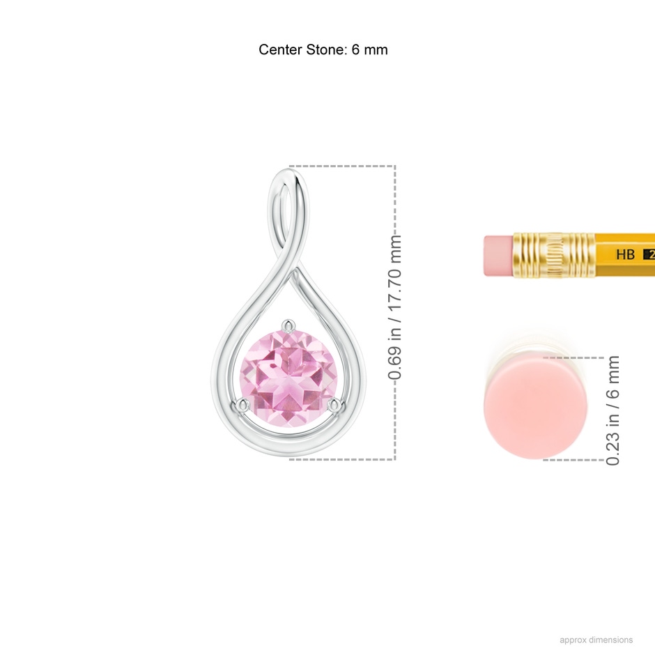 6mm A Solitaire Round Pink Tourmaline Infinity Twist Pendant in White Gold ruler