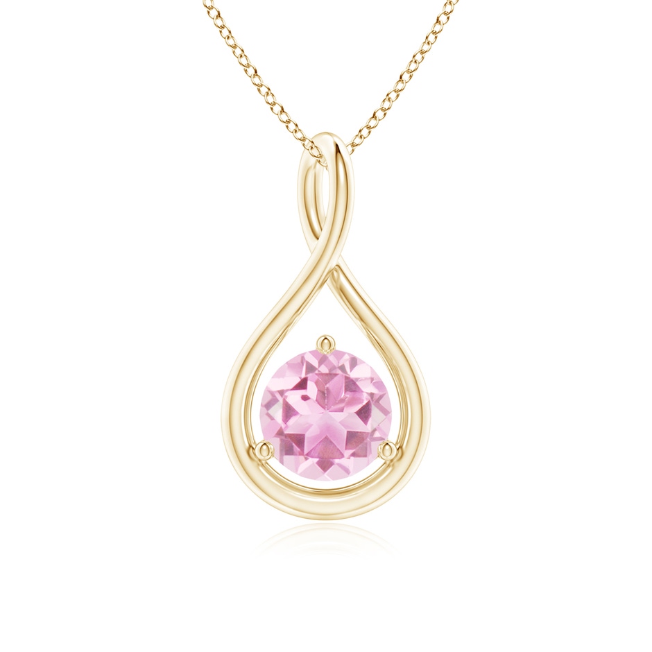 6mm A Solitaire Round Pink Tourmaline Infinity Twist Pendant in Yellow Gold 