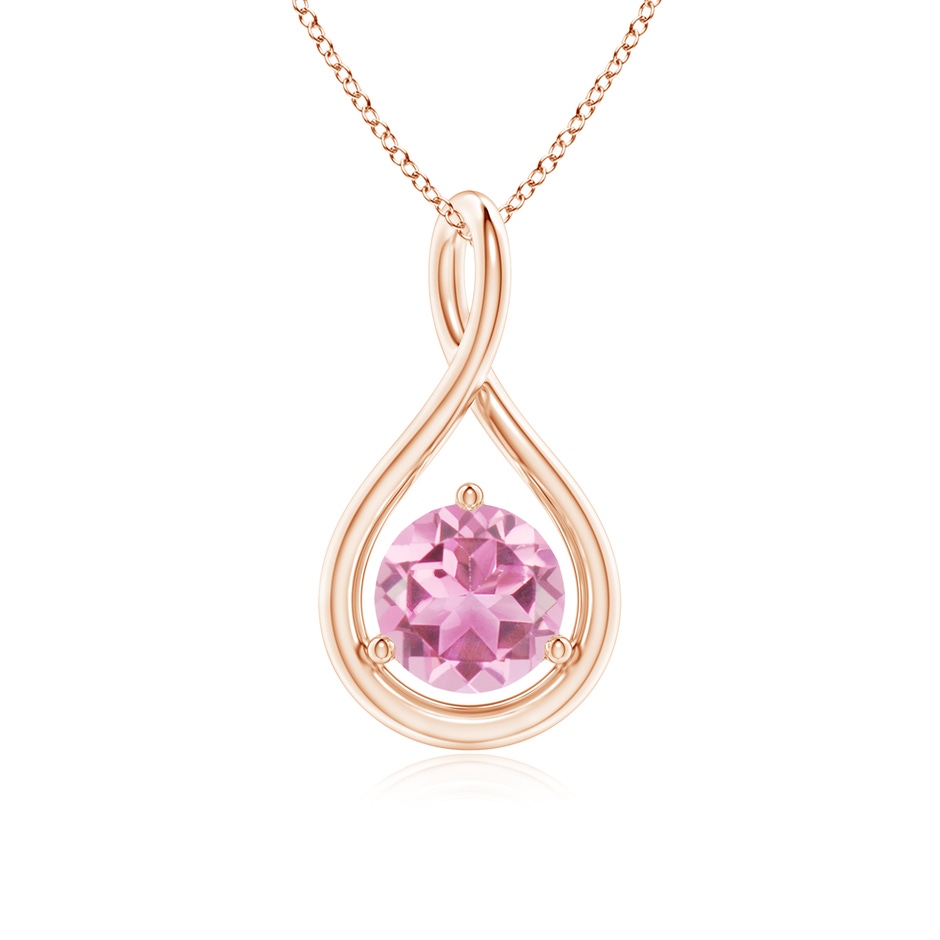 6mm AA Solitaire Round Pink Tourmaline Infinity Twist Pendant in Rose Gold 