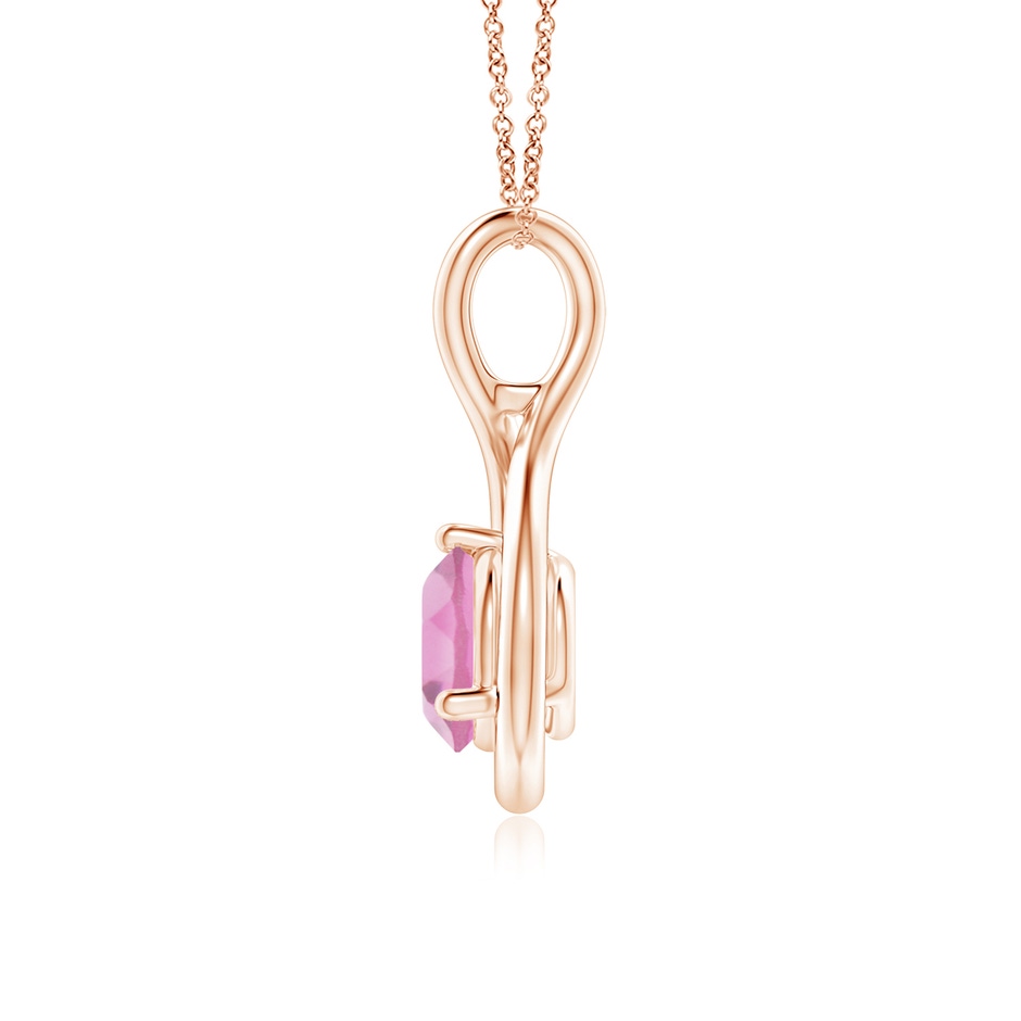 6mm AA Solitaire Round Pink Tourmaline Infinity Twist Pendant in Rose Gold side 1