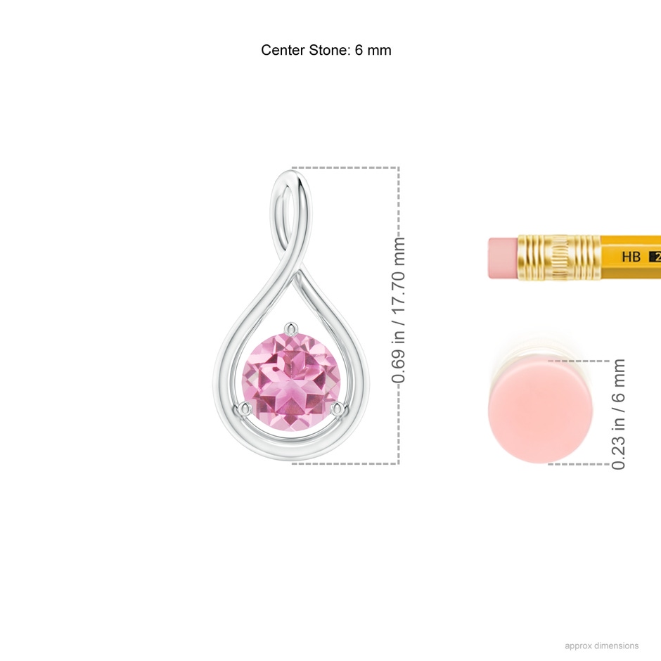 6mm AA Solitaire Round Pink Tourmaline Infinity Twist Pendant in S999 Silver ruler