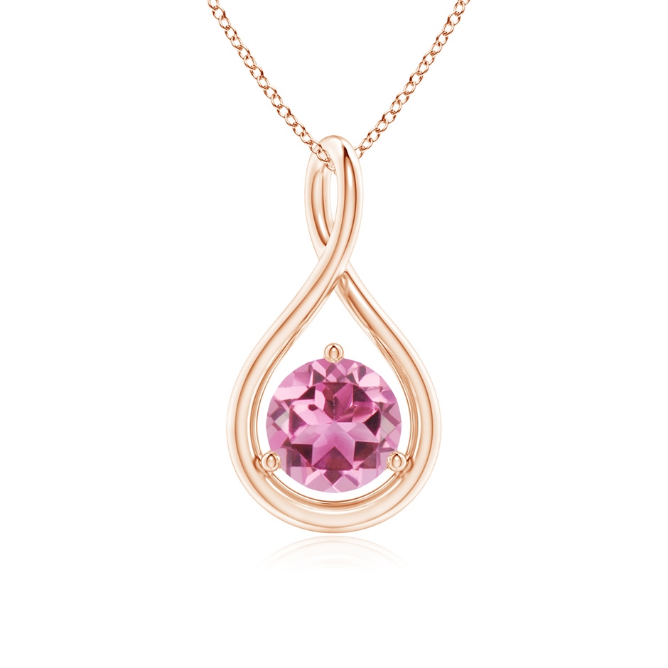 6mm AAA Solitaire Round Pink Tourmaline Infinity Twist Pendant in Rose Gold 