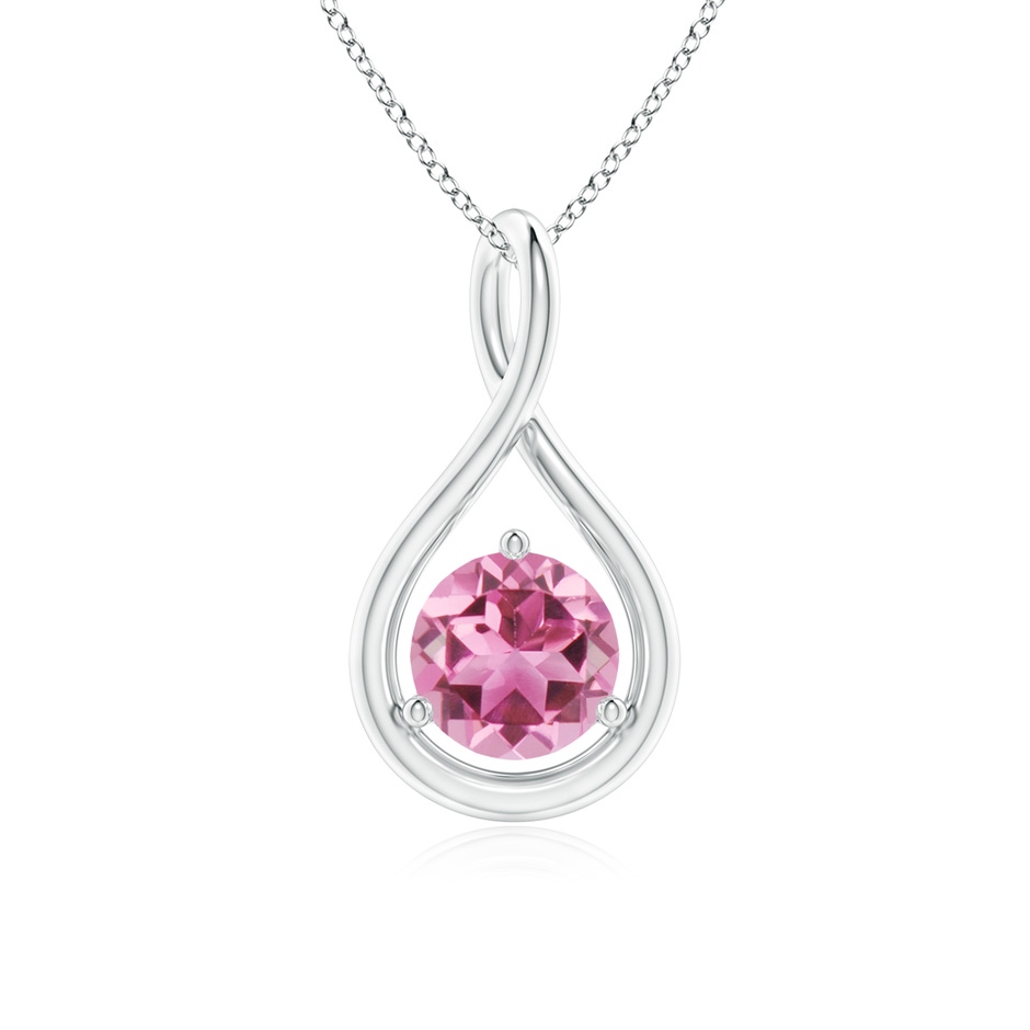 6mm AAA Solitaire Round Pink Tourmaline Infinity Twist Pendant in White Gold 