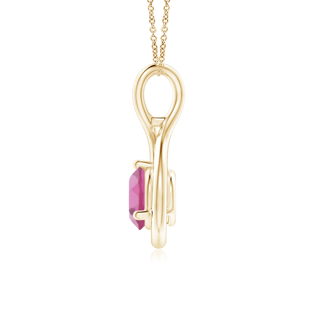 6mm AAA Solitaire Round Pink Tourmaline Infinity Twist Pendant in Yellow Gold Side 1