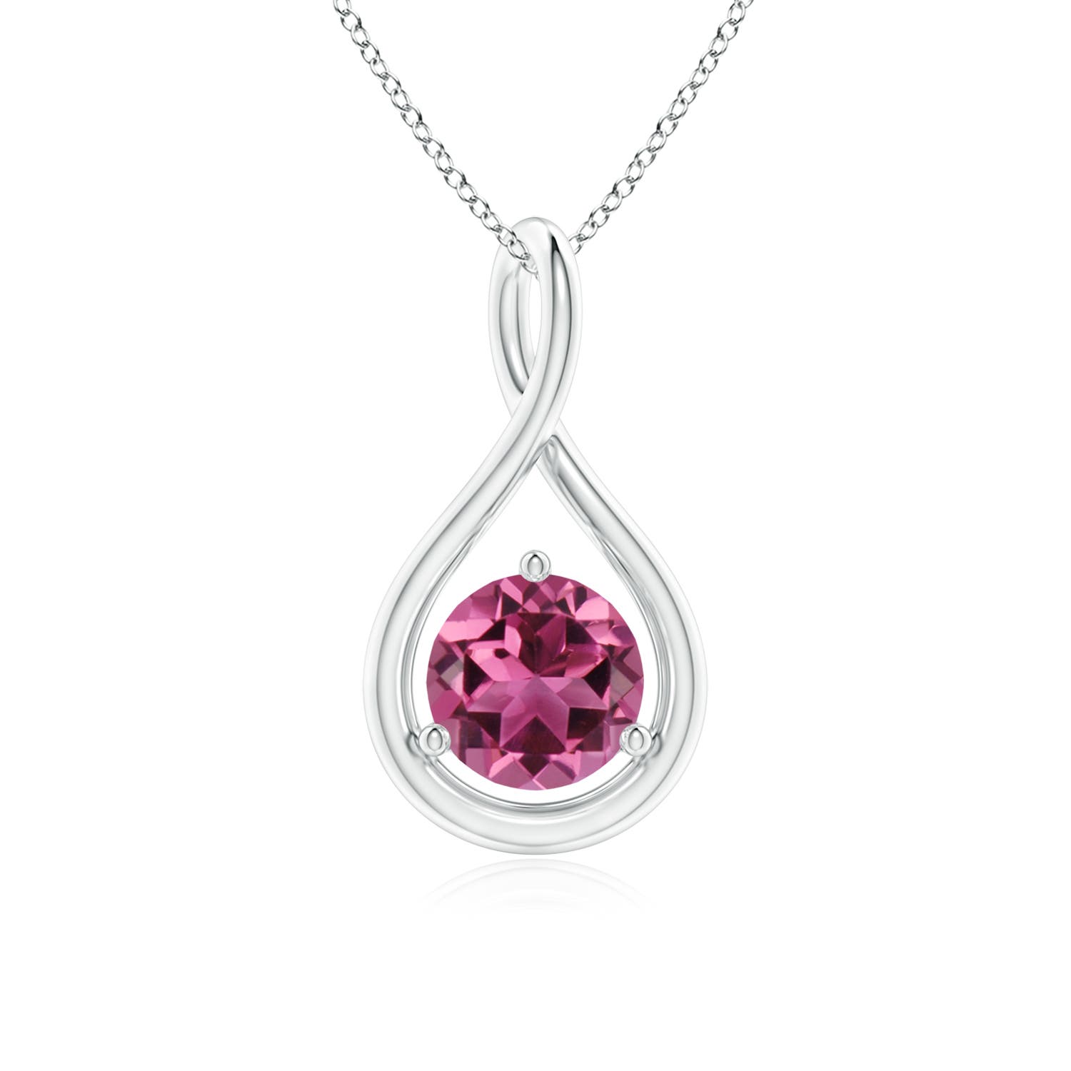 6mm AAAA Solitaire Round Pink Tourmaline Infinity Twist Pendant in P950 Platinum