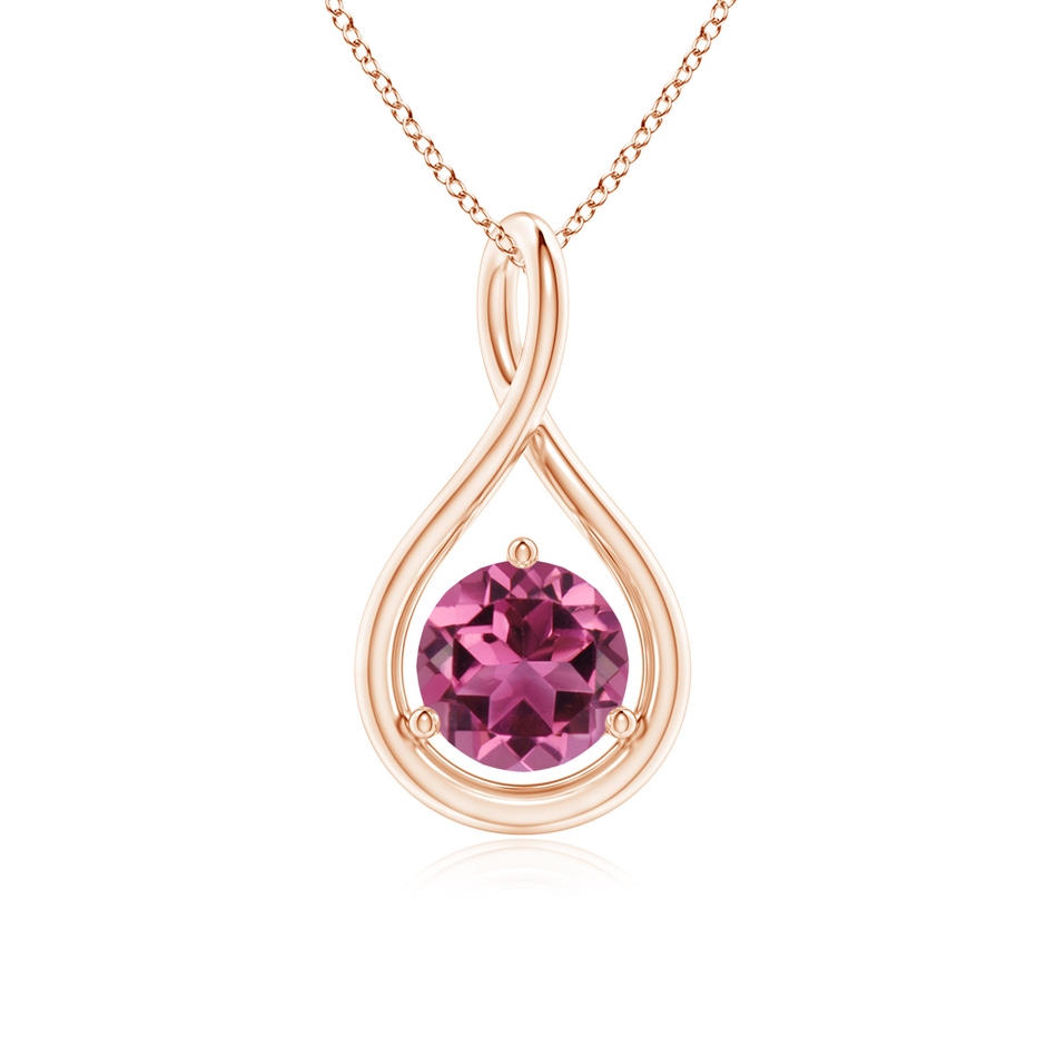 6mm AAAA Solitaire Round Pink Tourmaline Infinity Twist Pendant in Rose Gold 