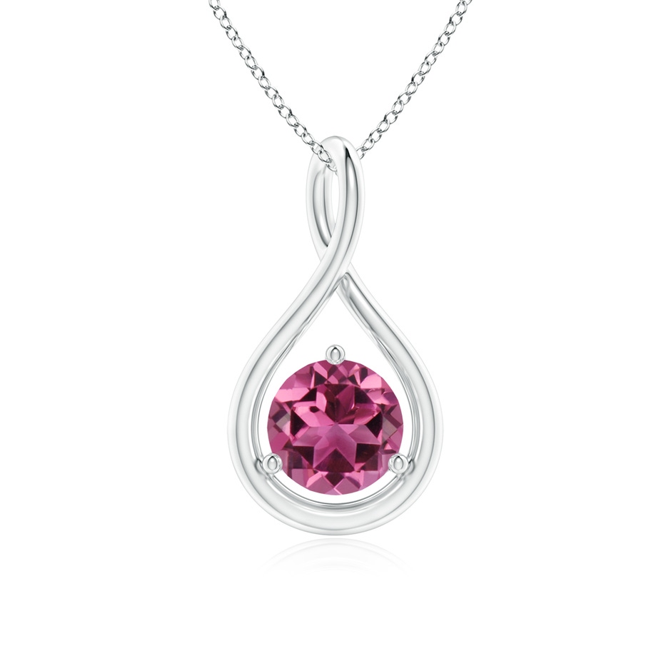 6mm AAAA Solitaire Round Pink Tourmaline Infinity Twist Pendant in S999 Silver 