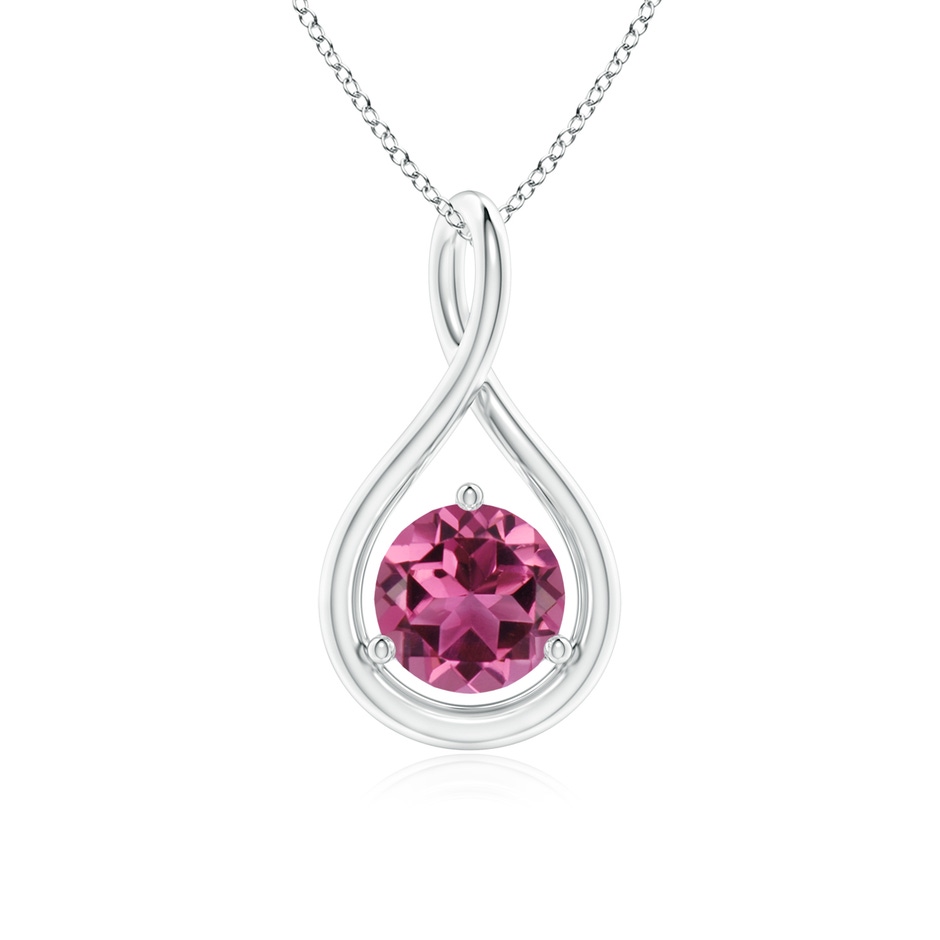 6mm AAAA Solitaire Round Pink Tourmaline Infinity Twist Pendant in White Gold 