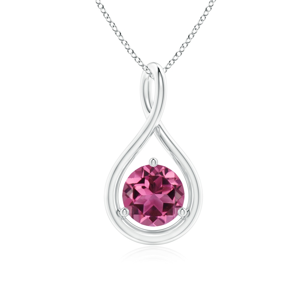 6mm AAAA Solitaire Round Pink Tourmaline Infinity Twist Pendant in White Gold