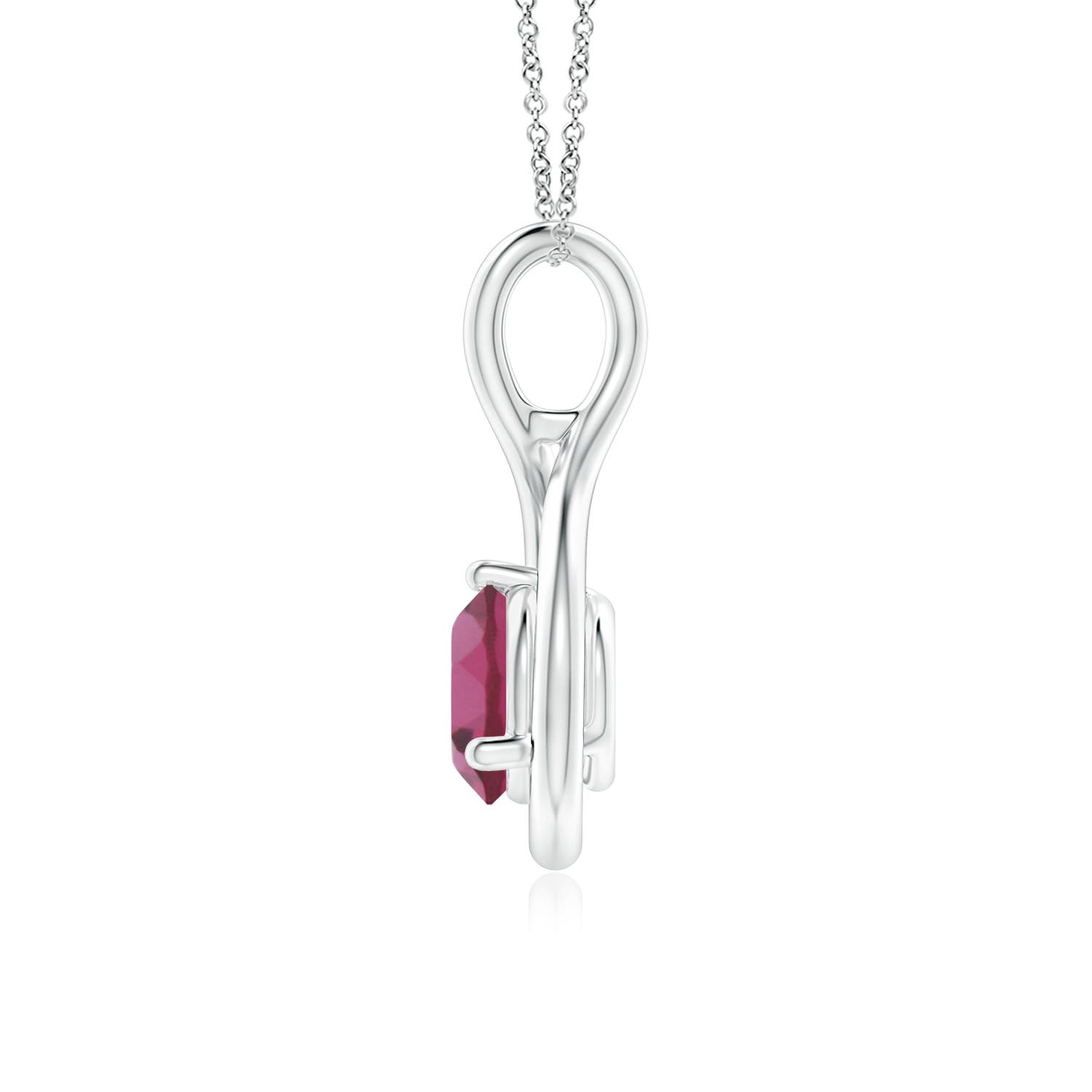 6mm AAAA Solitaire Round Pink Tourmaline Infinity Twist Pendant in White Gold - side 1