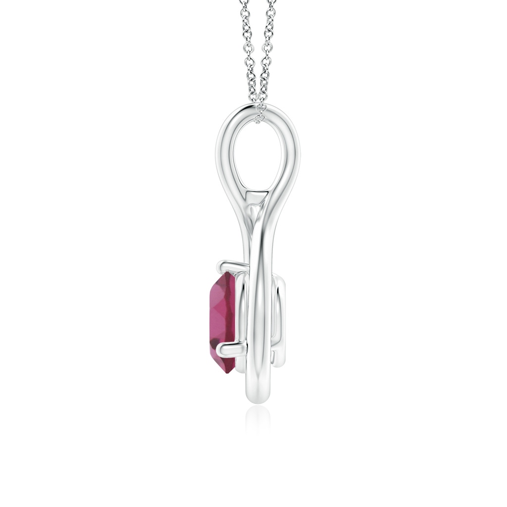 6mm AAAA Solitaire Round Pink Tourmaline Infinity Twist Pendant in White Gold Side 1