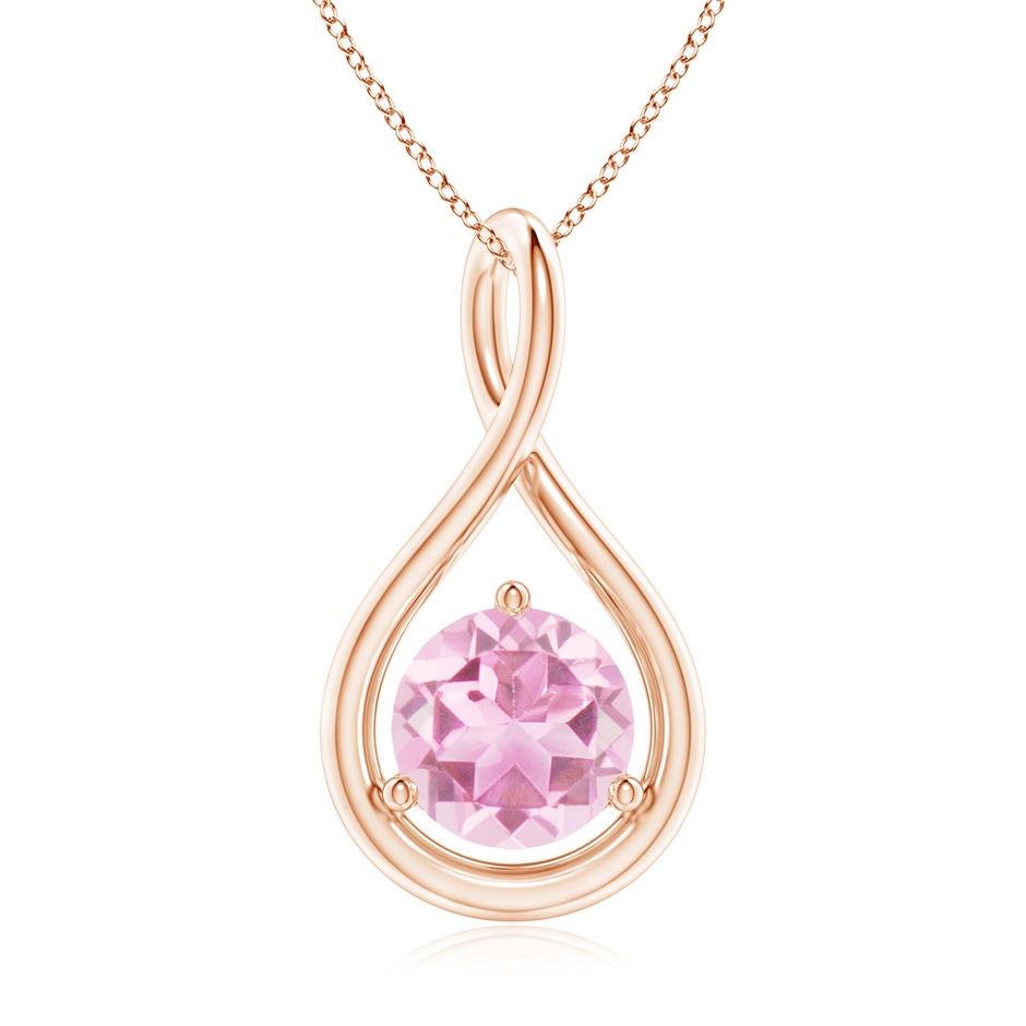 7mm A Solitaire Round Pink Tourmaline Infinity Twist Pendant in Rose Gold 