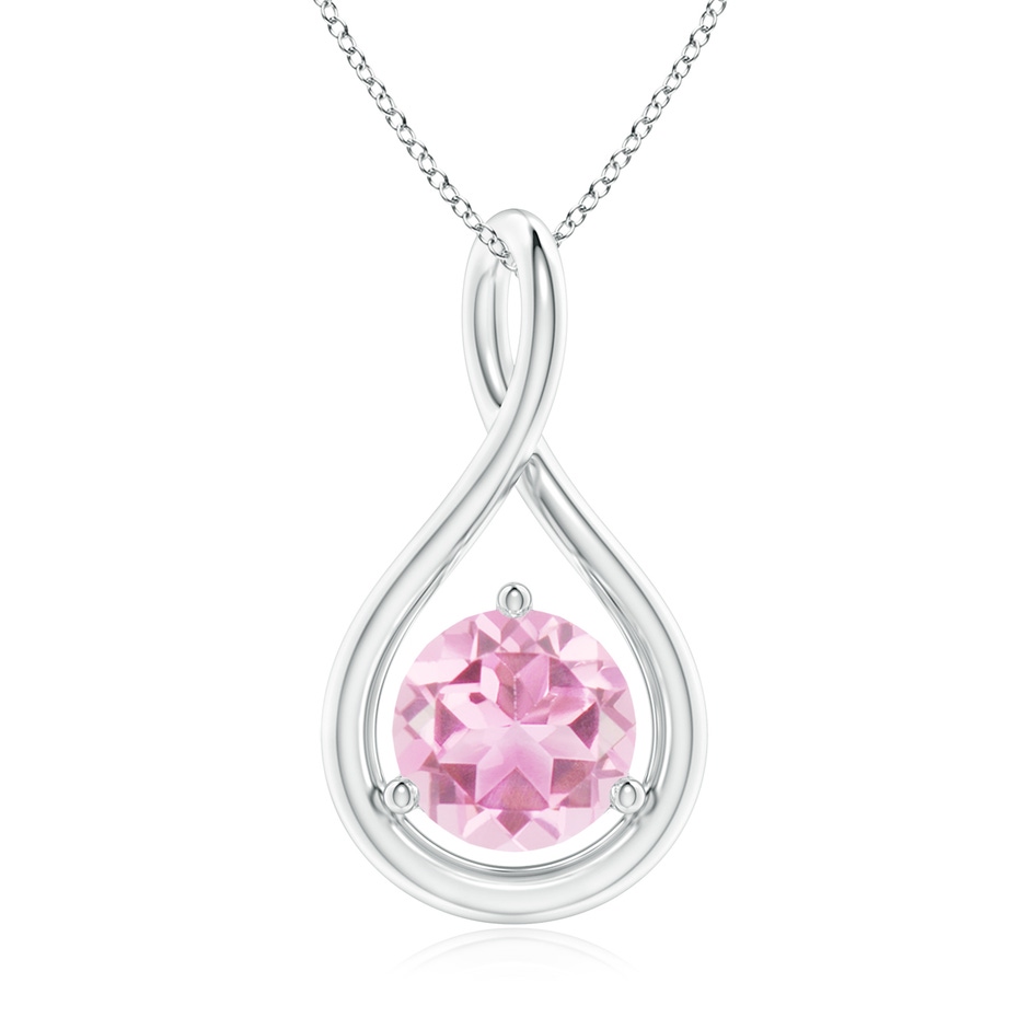 7mm A Solitaire Round Pink Tourmaline Infinity Twist Pendant in White Gold 