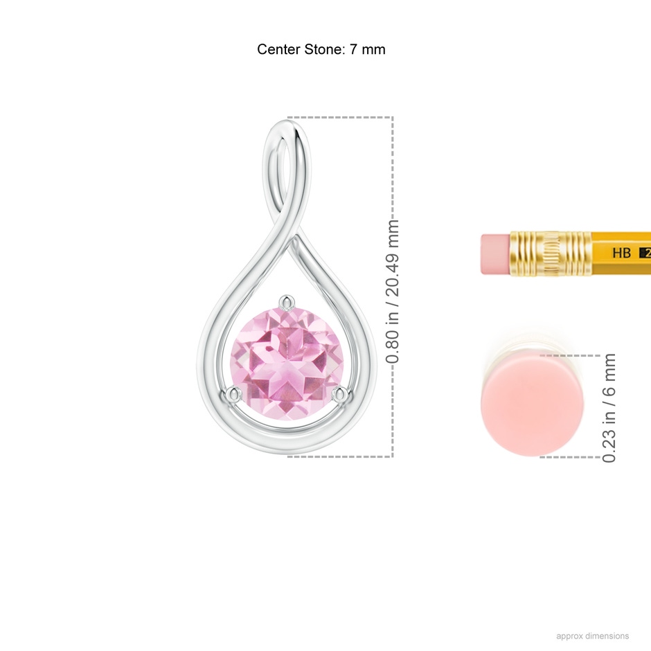 7mm A Solitaire Round Pink Tourmaline Infinity Twist Pendant in White Gold ruler