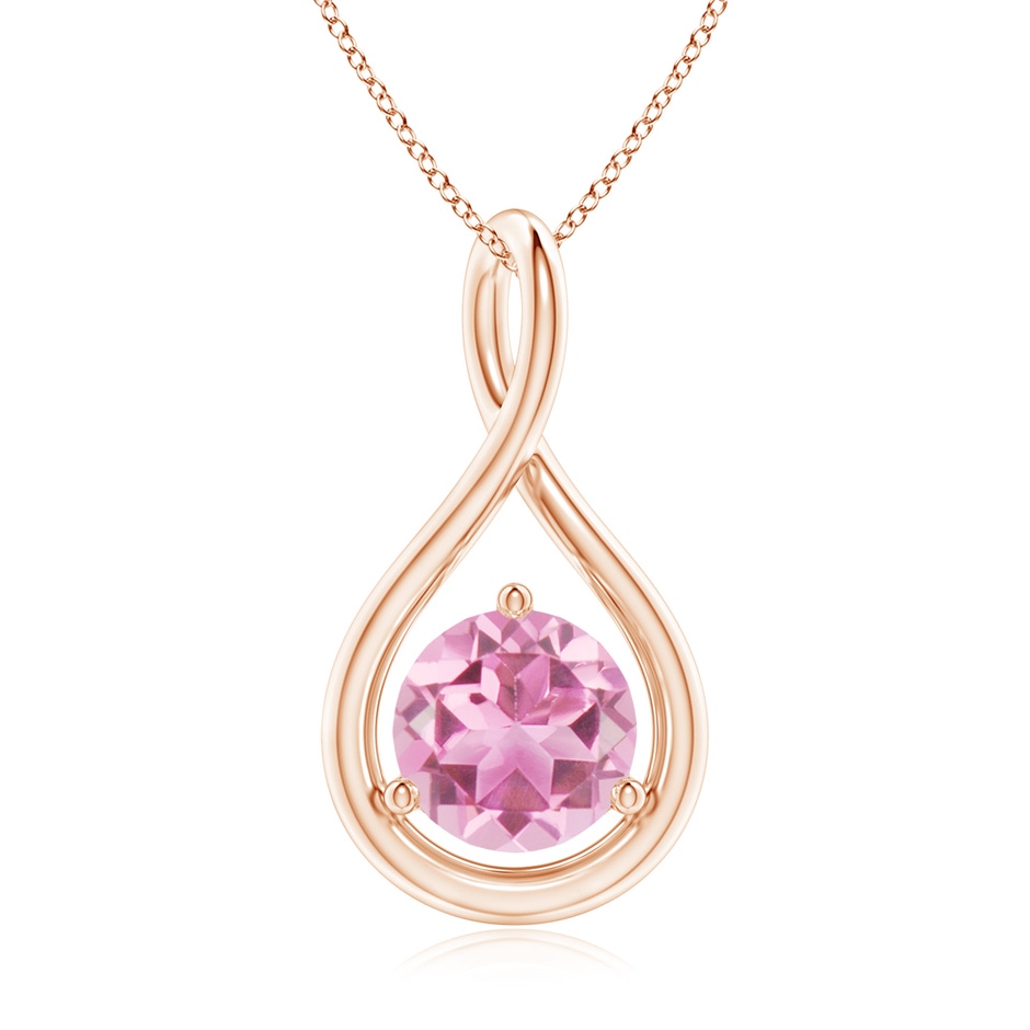 7mm AA Solitaire Round Pink Tourmaline Infinity Twist Pendant in Rose Gold 