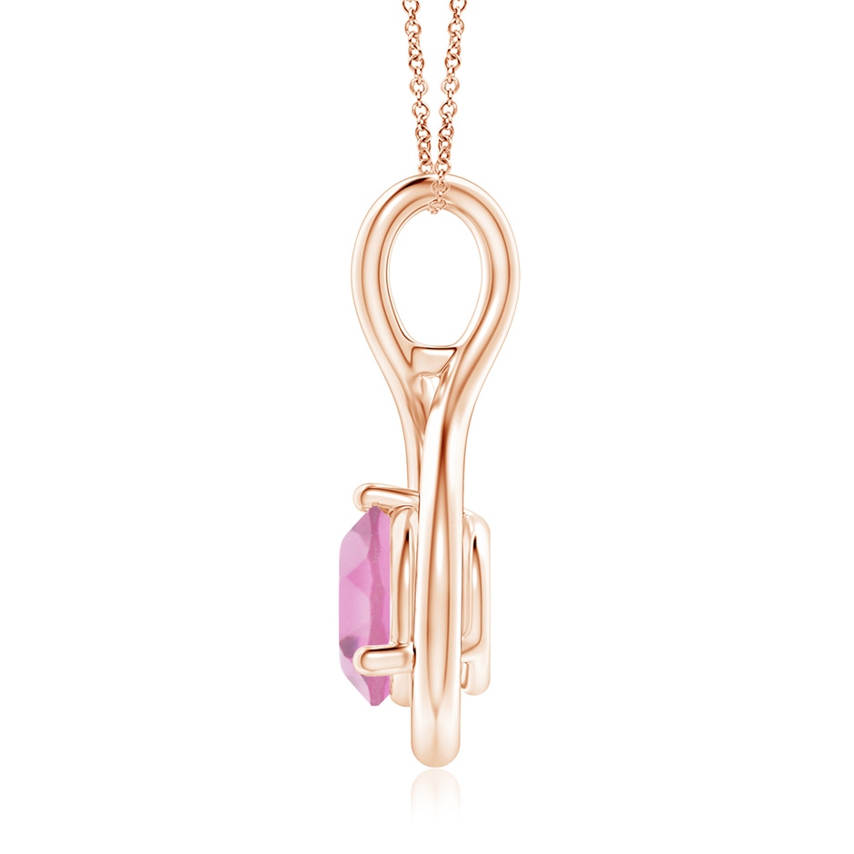 7mm AA Solitaire Round Pink Tourmaline Infinity Twist Pendant in Rose Gold side 1