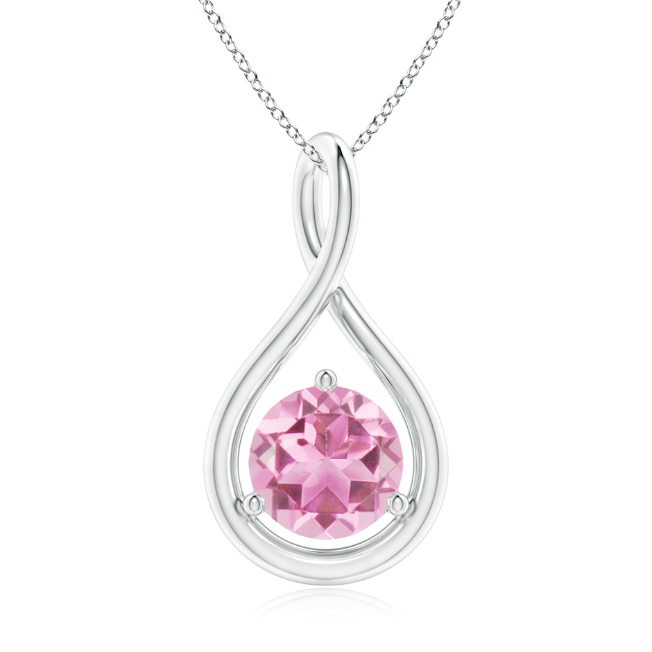 7mm AA Solitaire Round Pink Tourmaline Infinity Twist Pendant in S999 Silver 