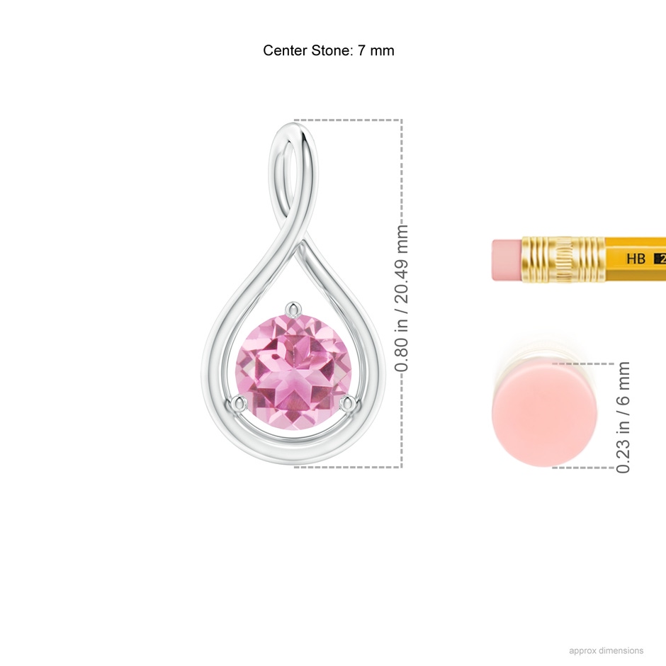 7mm AA Solitaire Round Pink Tourmaline Infinity Twist Pendant in S999 Silver ruler