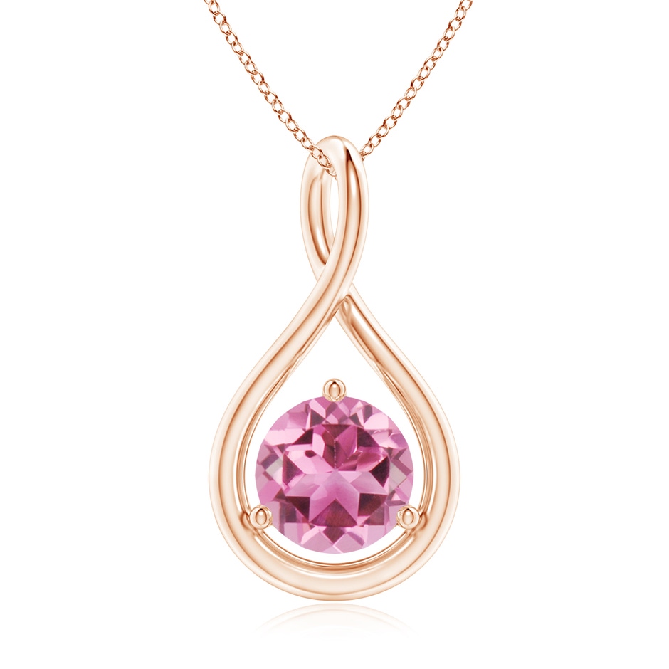 7mm AAA Solitaire Round Pink Tourmaline Infinity Twist Pendant in Rose Gold 