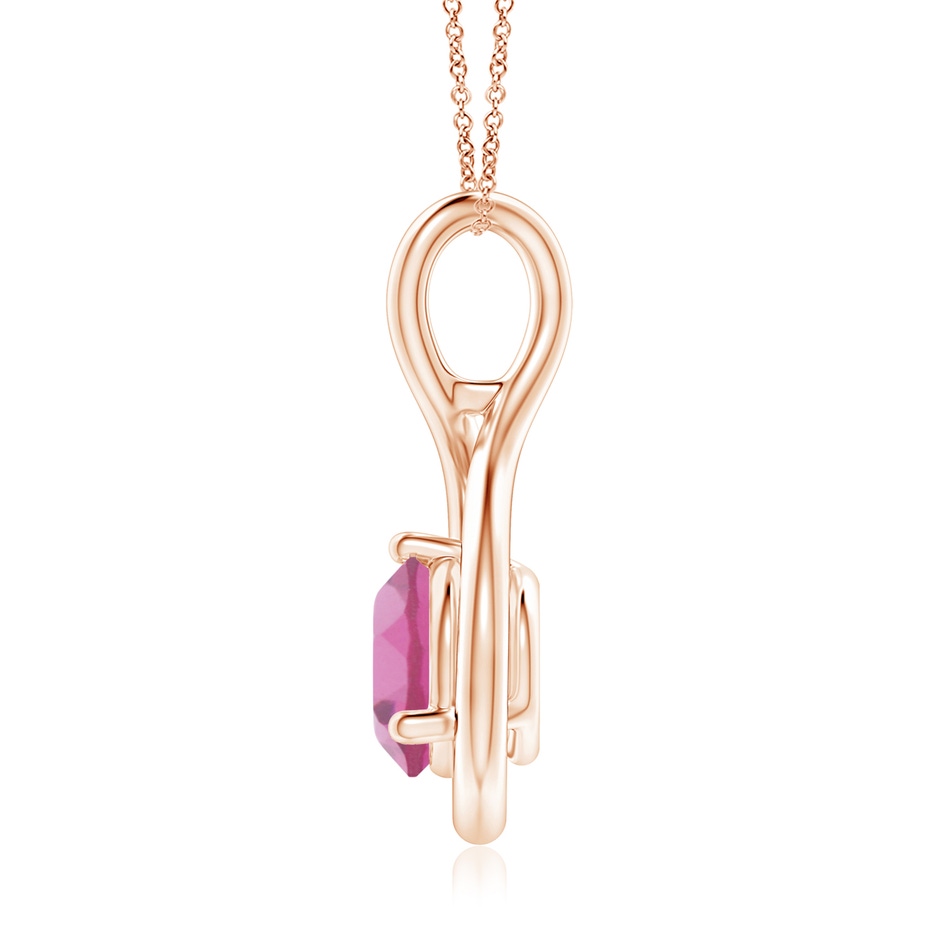 7mm AAA Solitaire Round Pink Tourmaline Infinity Twist Pendant in Rose Gold side 1