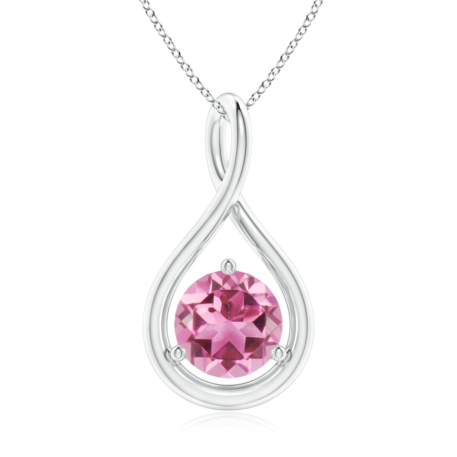 7mm AAA Solitaire Round Pink Tourmaline Infinity Twist Pendant in White Gold 