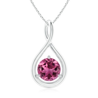 7mm AAAA Solitaire Round Pink Tourmaline Infinity Twist Pendant in P950 Platinum