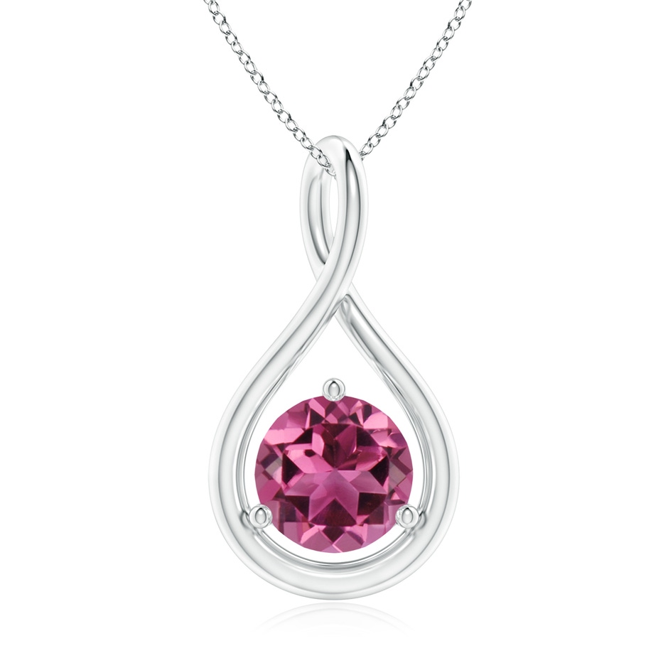 7mm AAAA Solitaire Round Pink Tourmaline Infinity Twist Pendant in P950 Platinum 