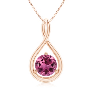 7mm AAAA Solitaire Round Pink Tourmaline Infinity Twist Pendant in Rose Gold