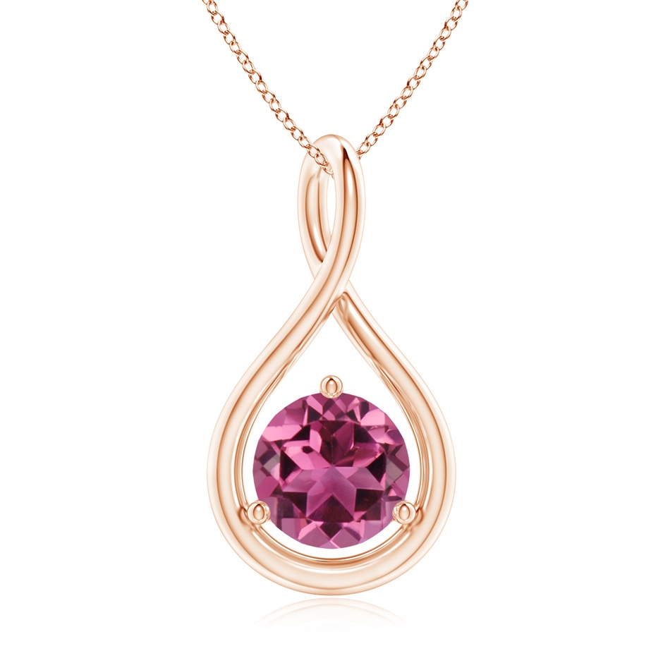 7mm AAAA Solitaire Round Pink Tourmaline Infinity Twist Pendant in Rose Gold 