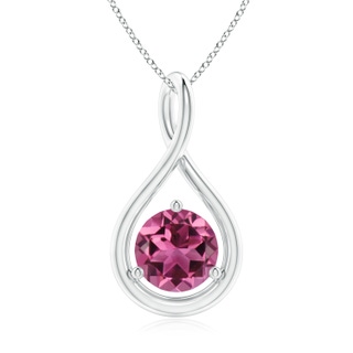 7mm AAAA Solitaire Round Pink Tourmaline Infinity Twist Pendant in White Gold