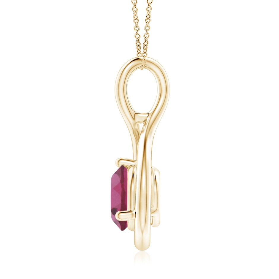 7mm AAAA Solitaire Round Pink Tourmaline Infinity Twist Pendant in Yellow Gold side 1