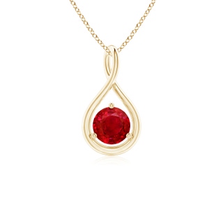 5mm AAA Solitaire Round Ruby Infinity Twist Pendant in Yellow Gold