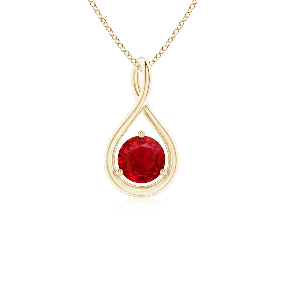 5mm AAA Solitaire Round Ruby Infinity Twist Pendant in Yellow Gold 