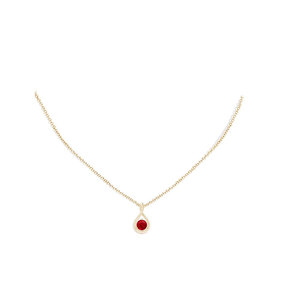 5mm AAA Solitaire Round Ruby Infinity Twist Pendant in Yellow Gold pen