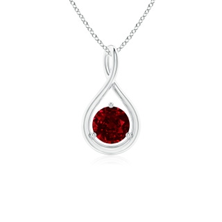 5mm AAAA Solitaire Round Ruby Infinity Twist Pendant in White Gold
