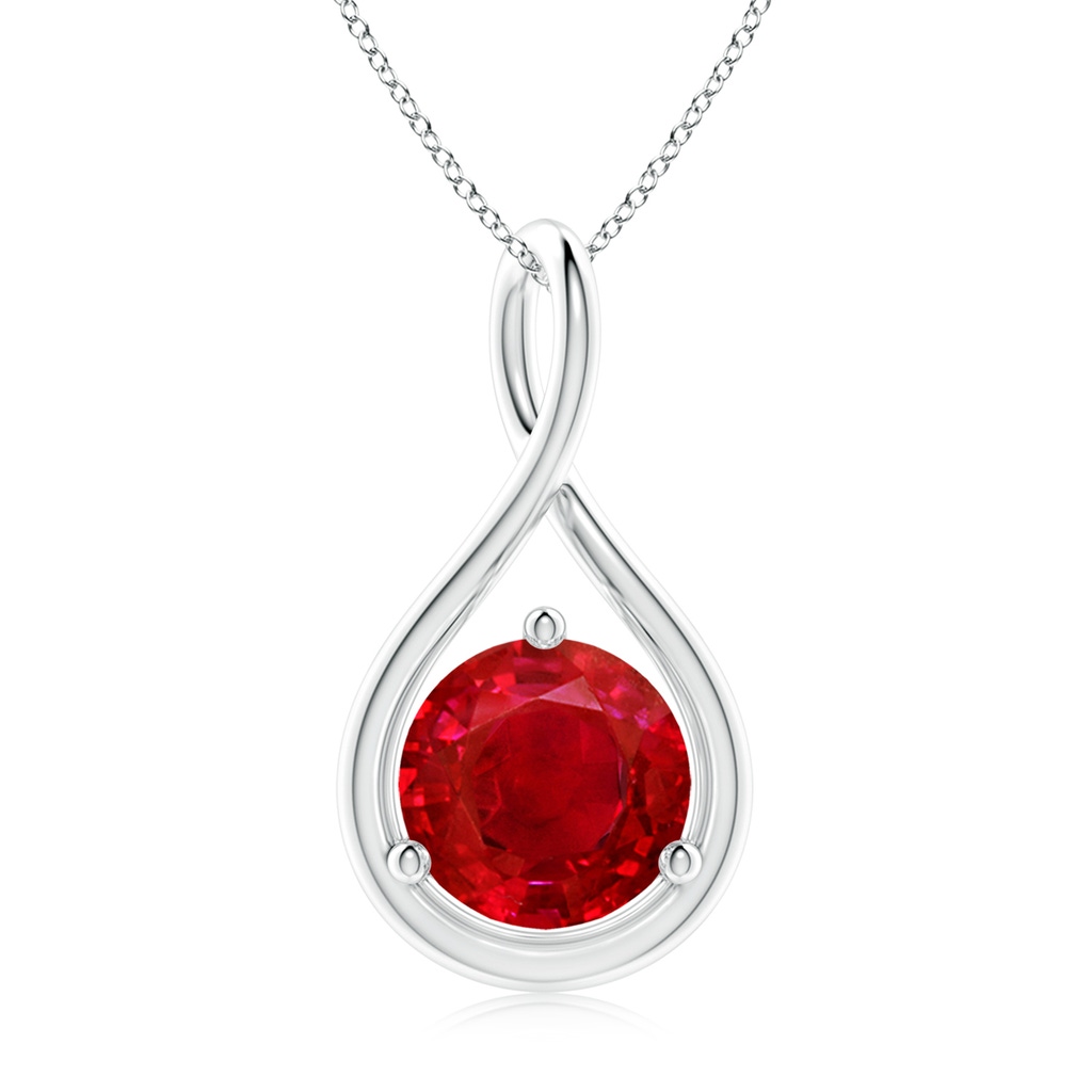 9mm AAA Solitaire Round Ruby Infinity Twist Pendant in White Gold