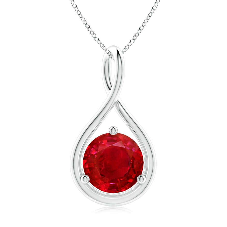 9mm AAA Solitaire Round Ruby Infinity Twist Pendant in White Gold 