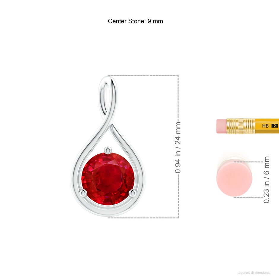 9mm AAA Solitaire Round Ruby Infinity Twist Pendant in White Gold ruler