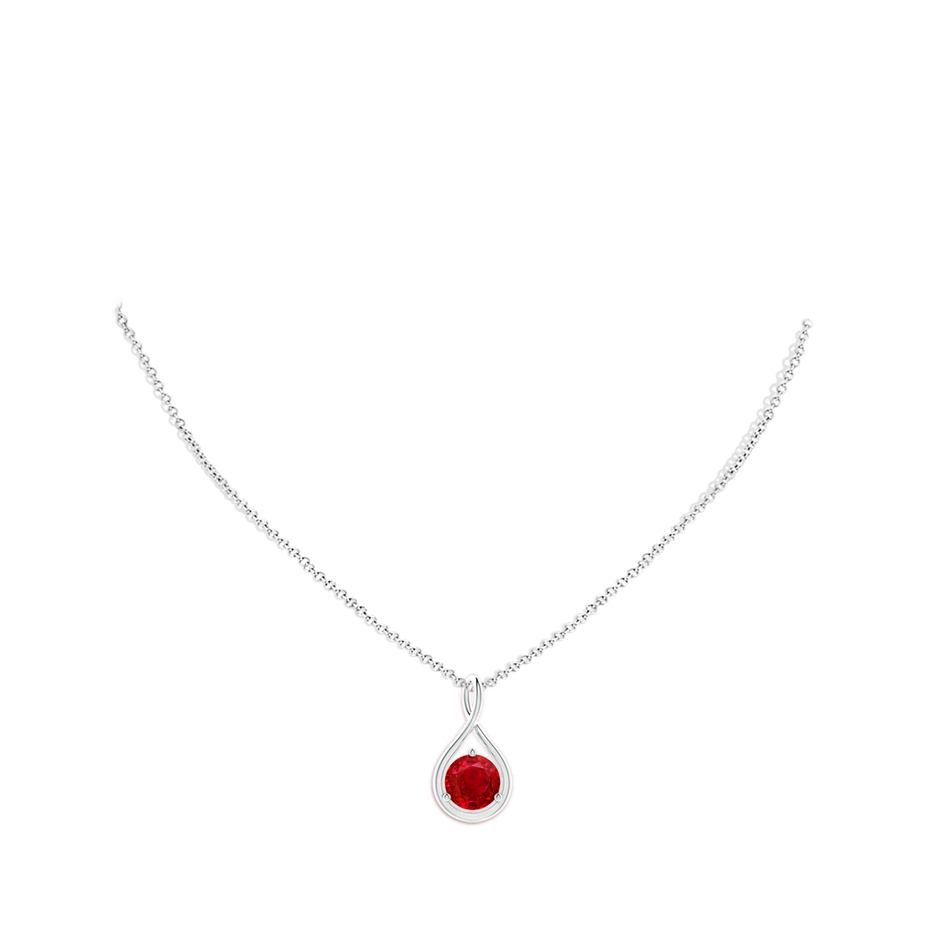 9mm AAA Solitaire Round Ruby Infinity Twist Pendant in White Gold pen