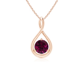 5mm AAA Solitaire Round Rhodolite Infinity Twist Pendant in Rose Gold