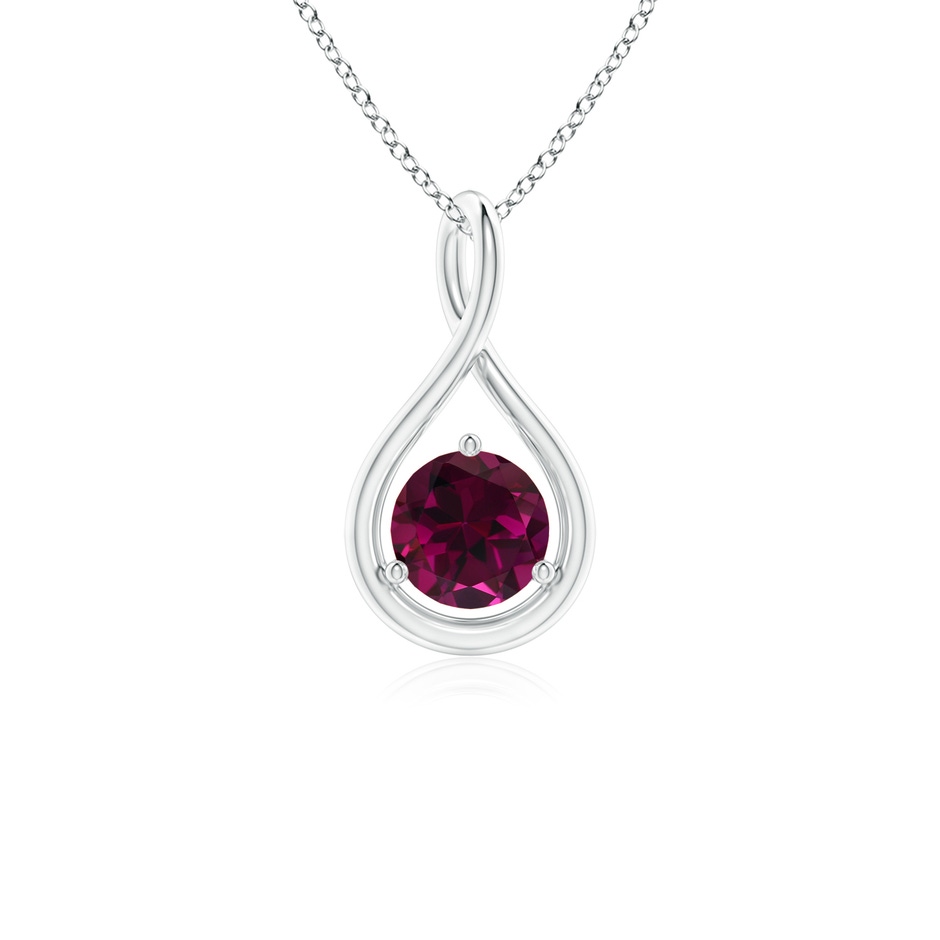 5mm AAA Solitaire Round Rhodolite Infinity Twist Pendant in White Gold 