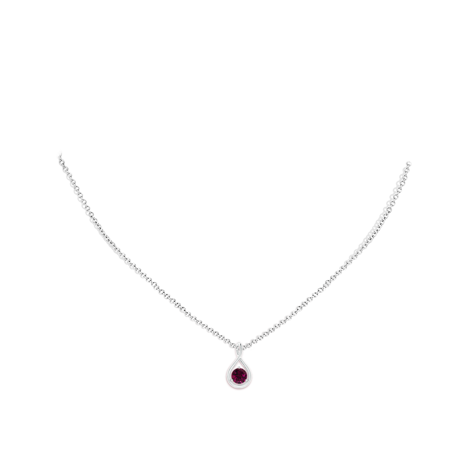 5mm AAA Solitaire Round Rhodolite Infinity Twist Pendant in White Gold pen