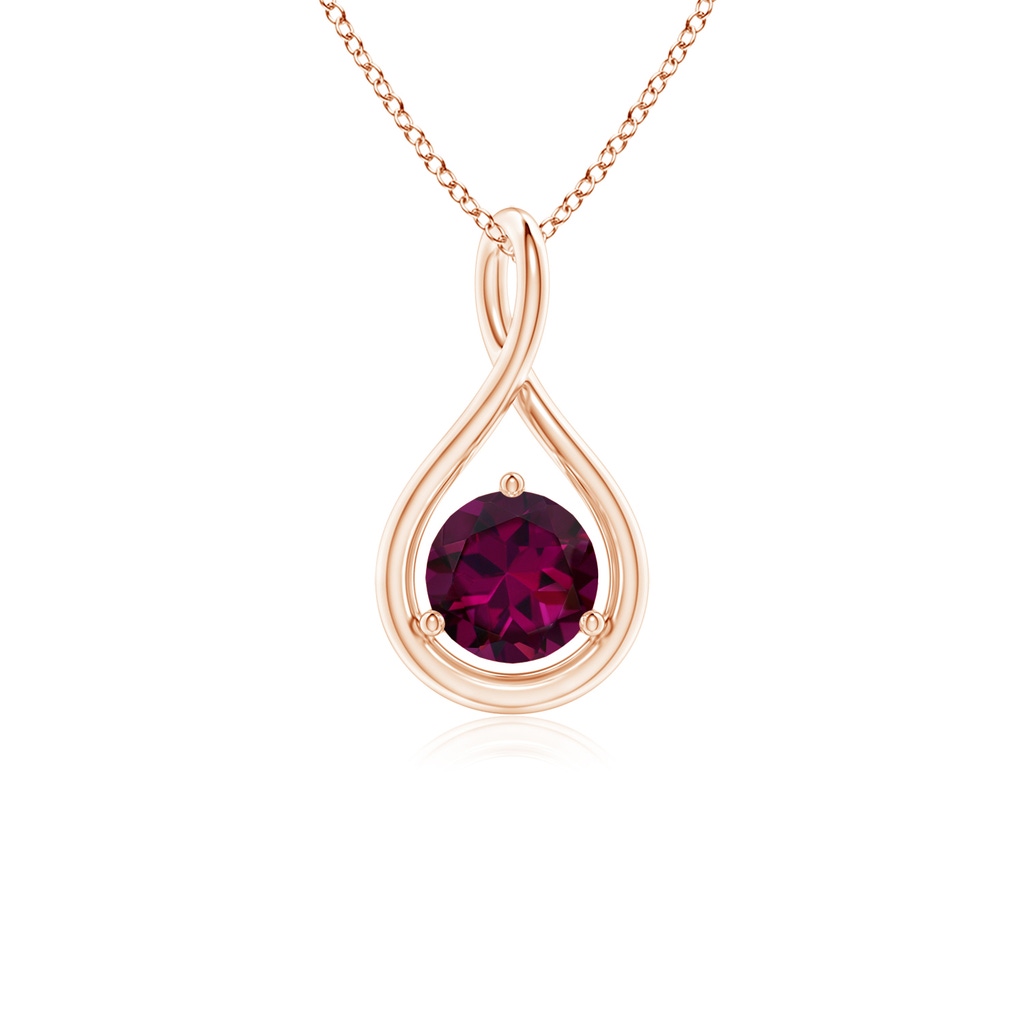 5mm AAAA Solitaire Round Rhodolite Infinity Twist Pendant in Rose Gold