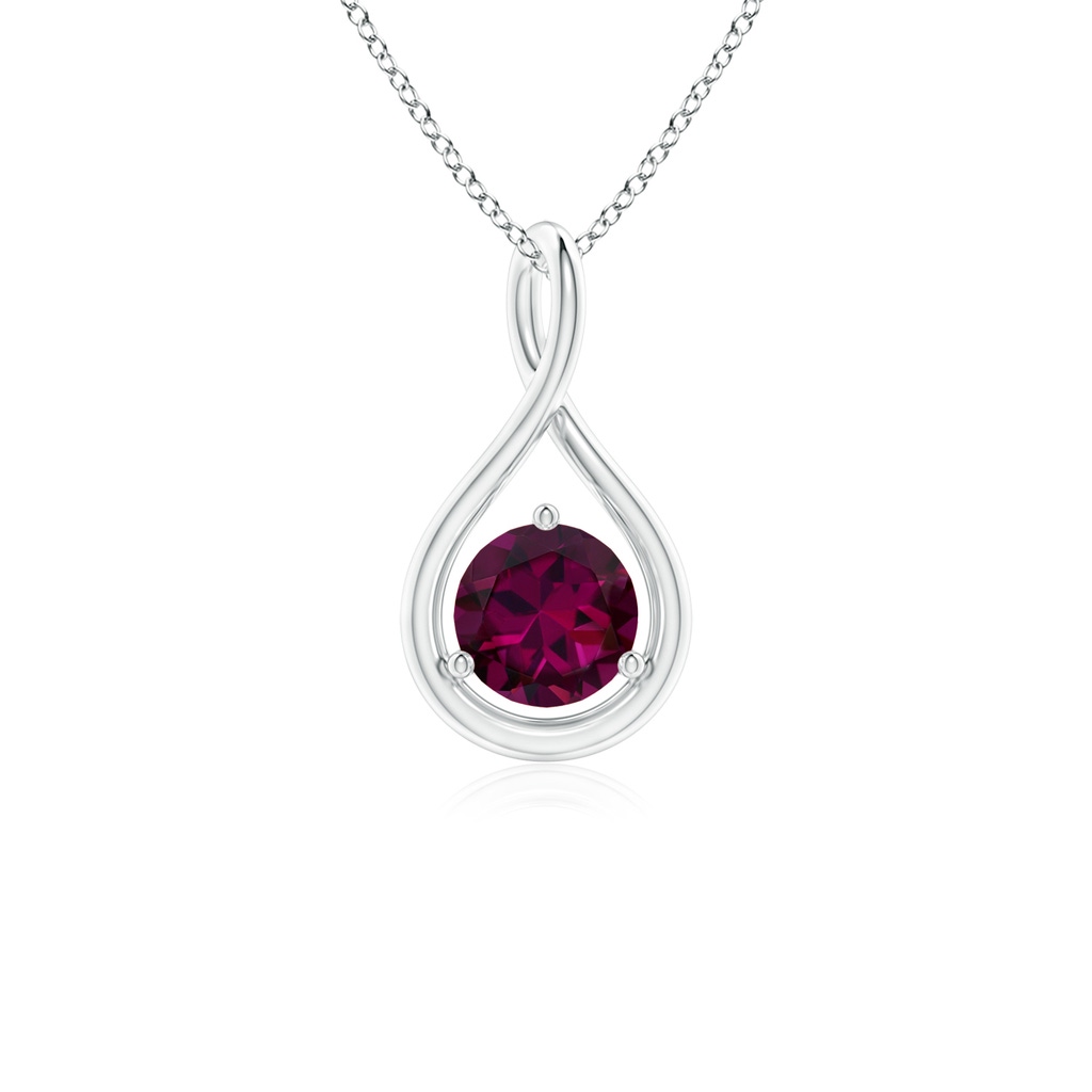 5mm AAAA Solitaire Round Rhodolite Infinity Twist Pendant in White Gold