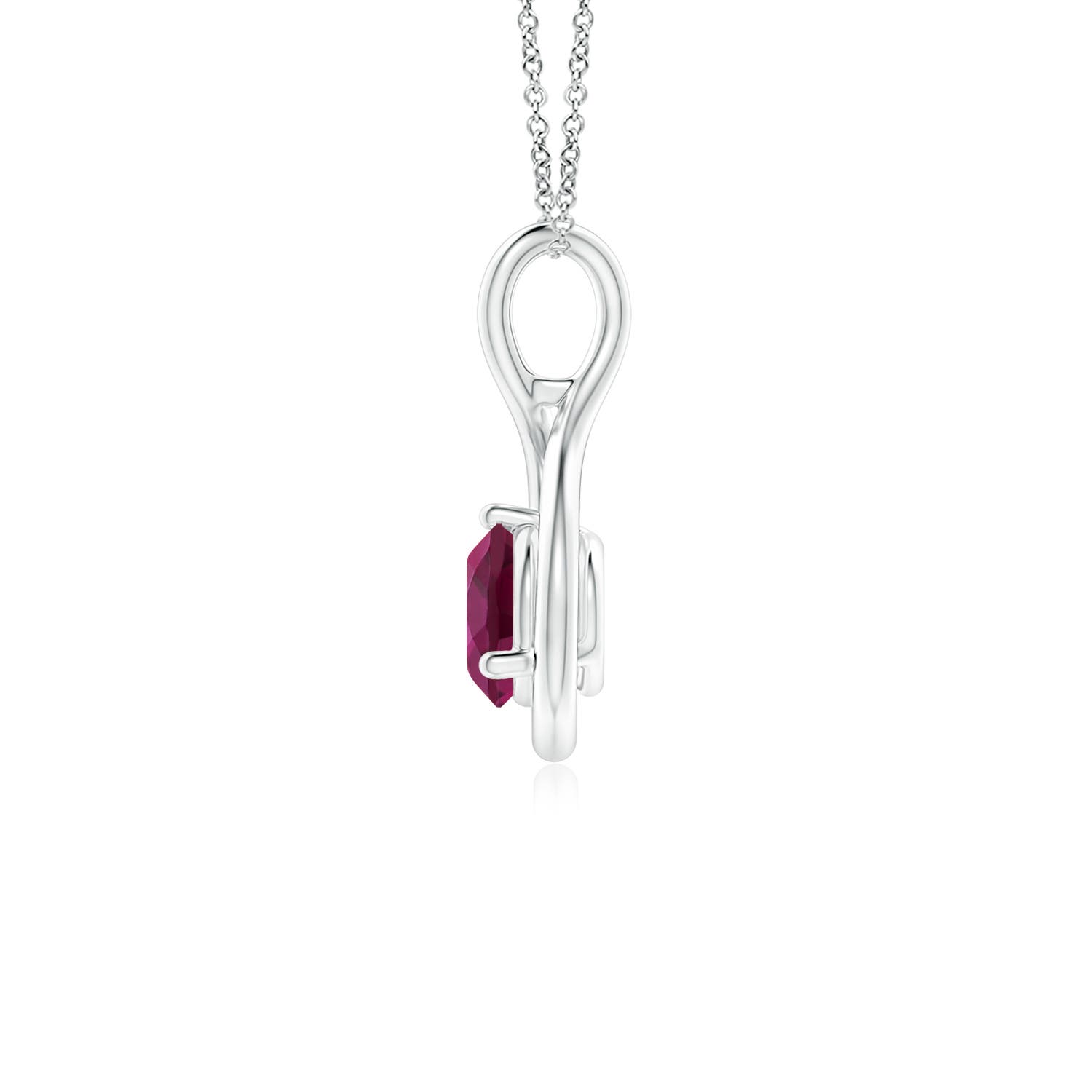 5mm AAAA Solitaire Round Rhodolite Infinity Twist Pendant in White Gold
