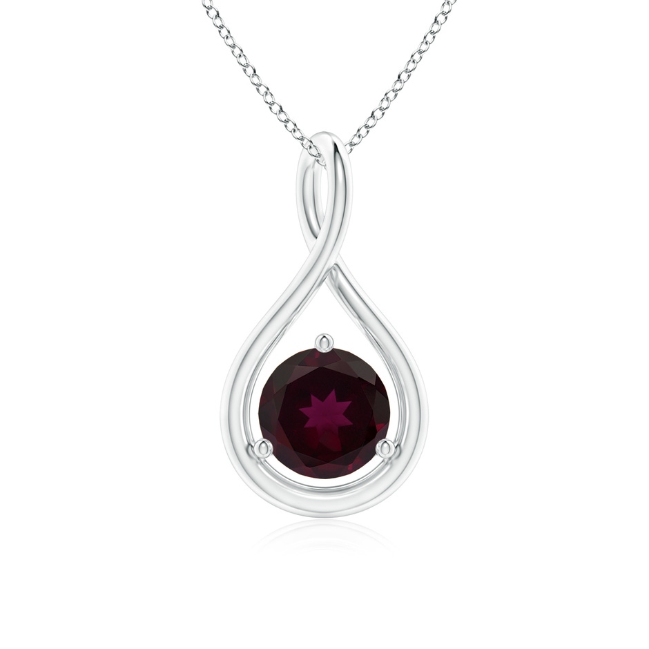 6mm A Solitaire Round Rhodolite Infinity Twist Pendant in White Gold 