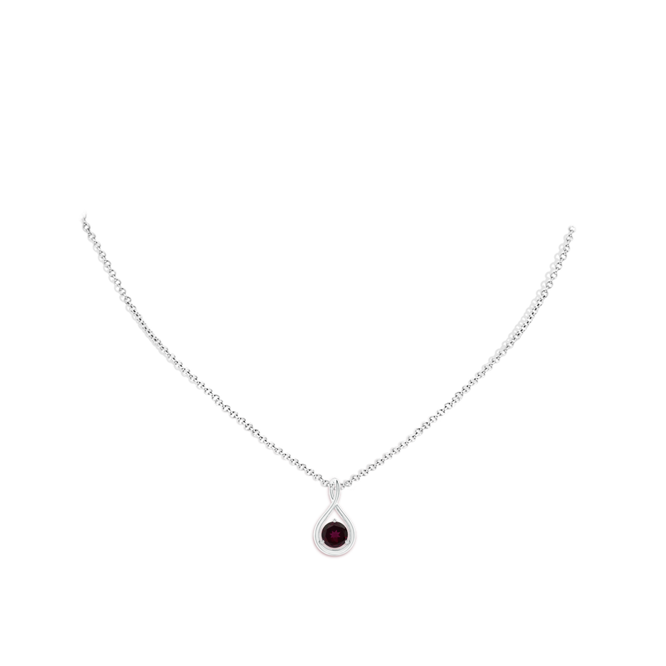 6mm A Solitaire Round Rhodolite Infinity Twist Pendant in White Gold pen