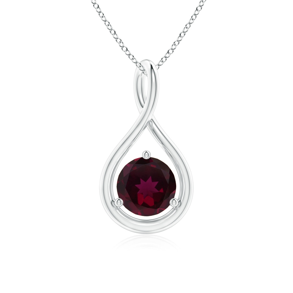 6mm AA Solitaire Round Rhodolite Infinity Twist Pendant in White Gold 