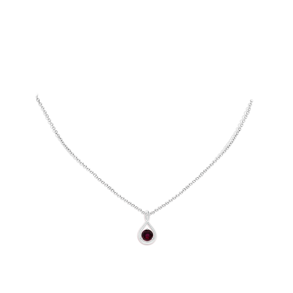 6mm AA Solitaire Round Rhodolite Infinity Twist Pendant in White Gold pen
