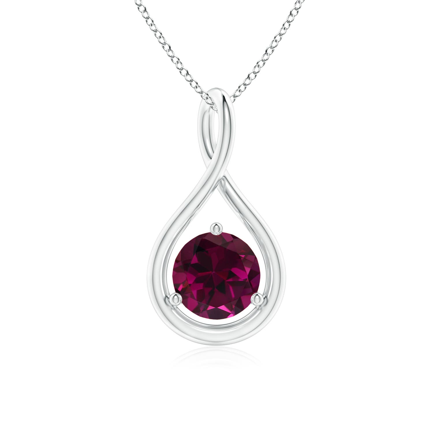 6mm AAA Solitaire Round Rhodolite Infinity Twist Pendant in White Gold